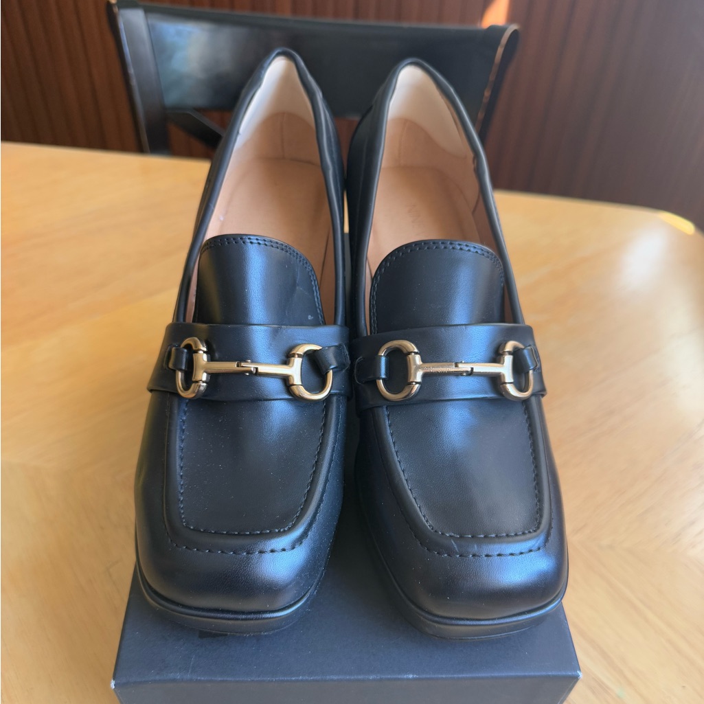 Nine West Buckle Loafer Chunky Heel Size 8.5m Black Like New Euc